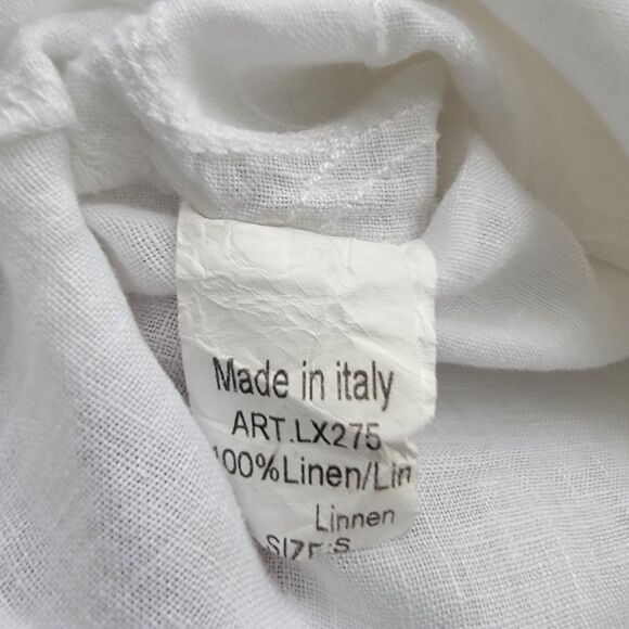 lungo l'arno women's 100% linen embedary top size s roll-tab sleeve clean girl - Picture 9 of 9